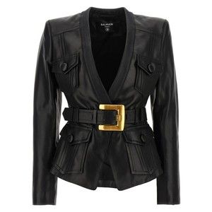 Balmain Flared Black Lamb Leather Jacket - NWT